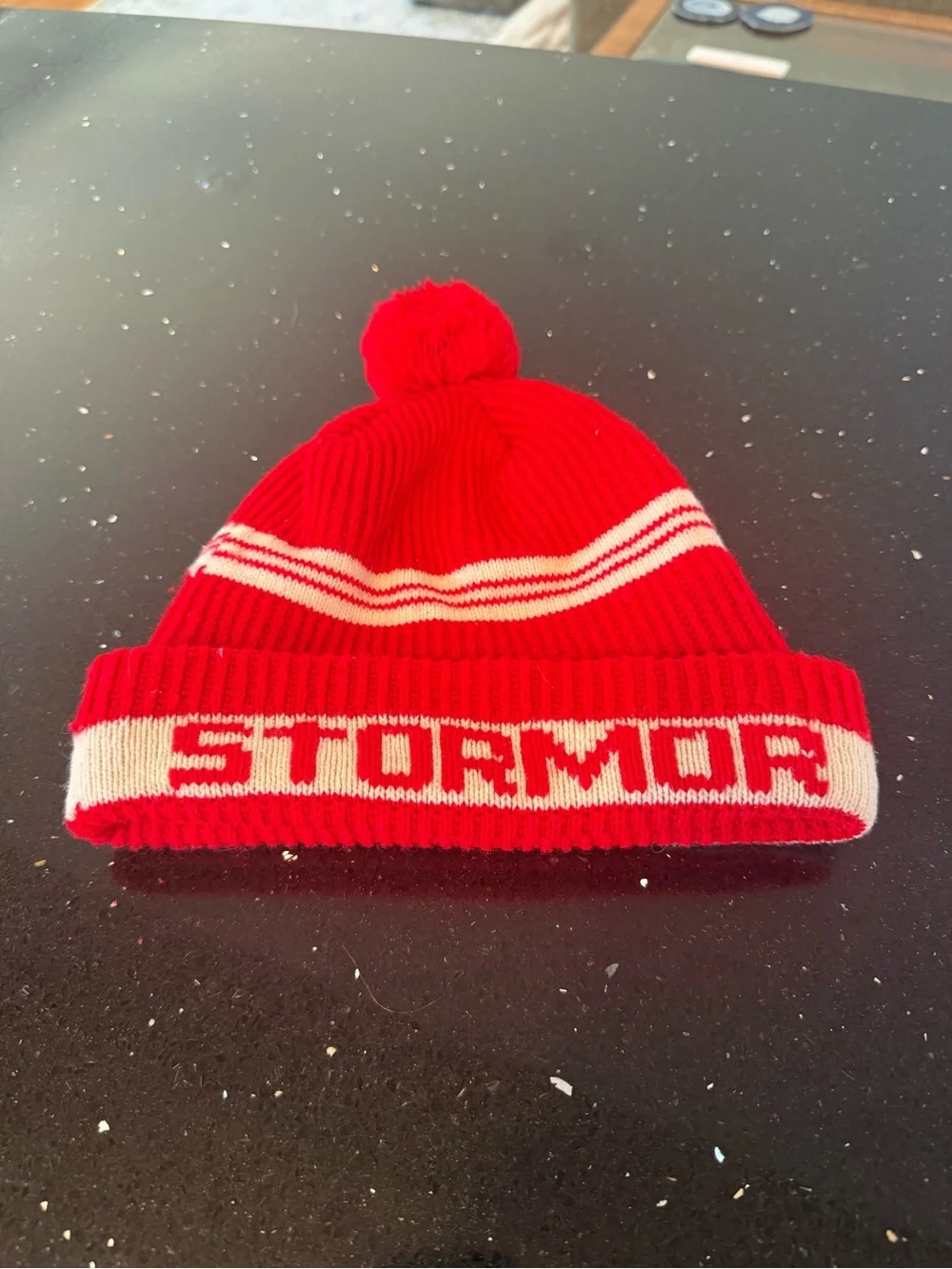Stormor Red Knit Pom Beanie
